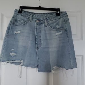 Asymmetrical High Waist Denim Skirt
